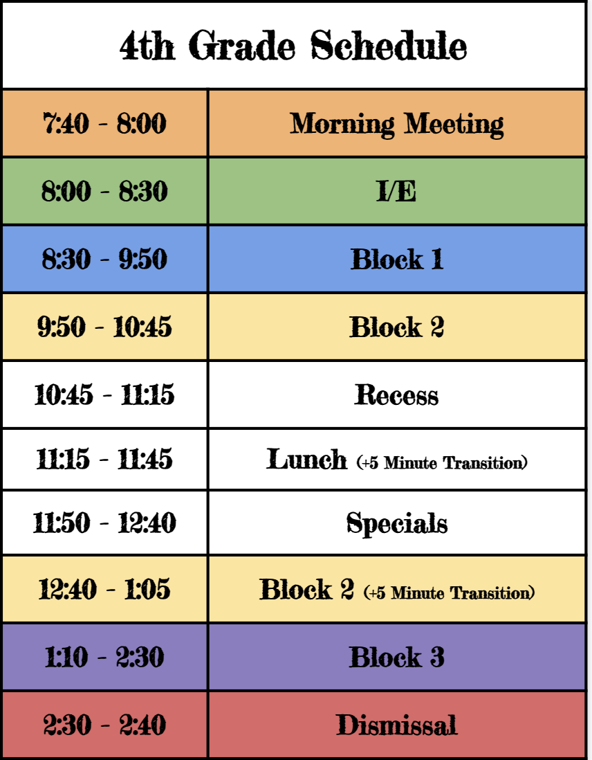 4th Grade Schedule